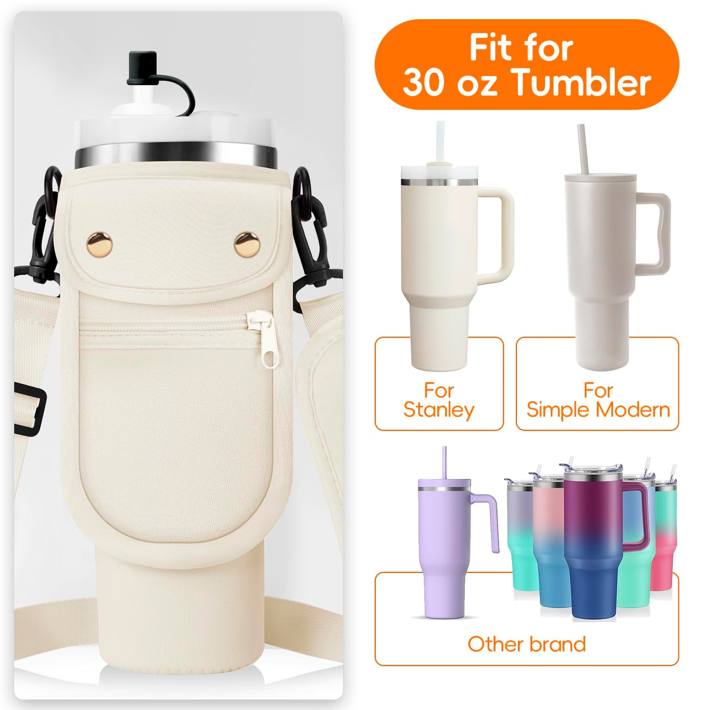 AceTreker 30 40 oz Stanley Bag with Paracord Handle & Phone Pocket, Metal Coffee Mug Carrier Pouch with Strap and Straw Cover for Stanley Cup Accessories-Purple Rose