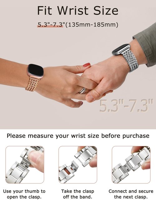 Minyee Metal Bands Compatible with Fitbit Versa 4/Sense 2/Versa 3/Sense Bands Women, Dressy Stainless Steel Silver Multi-chain Designer Starlight Link Bracelet Wristband Replacement Strap for Versa 3