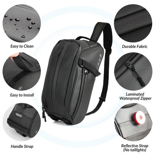 WOTOW Reflective Rear Rack Bag, Water Resistant Bike Saddle Panniers for Bicycles Ebike, 8L Trunk Cycling Back Seat Cargo Carrier Storage Pouch With Shoulder Strap for Travel Commute