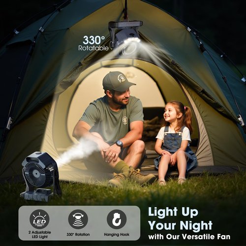 Ausic Portable Misting Fans for Outside, Outdoor Cooling Fan for Patios, 8 Inch Battery Operated Rechargeable Fans, Water Spray Fan with Light & Hook for Beach Camping Essential