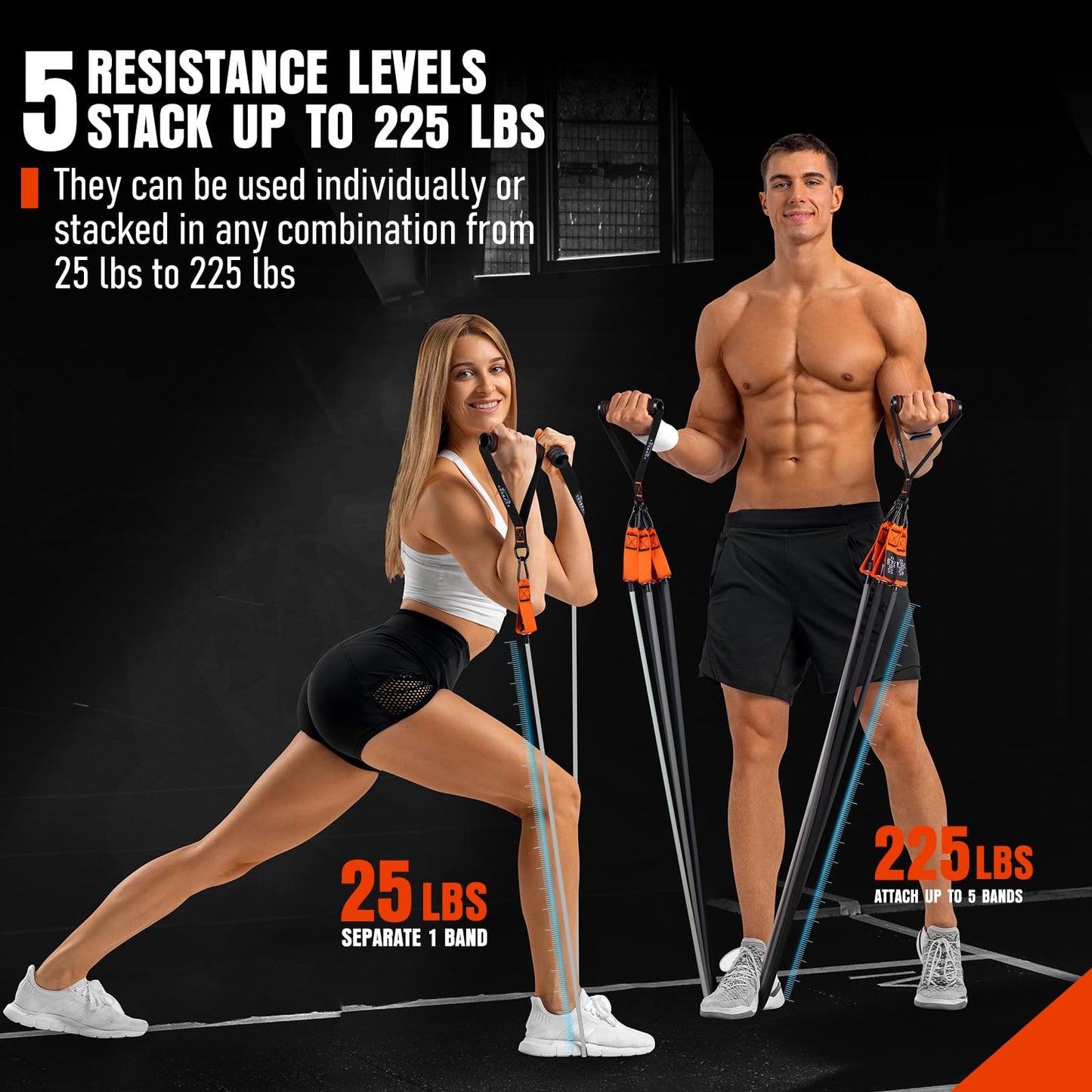 Resistance Bands with Handles, 225lb Exercise Bands for Working Out, Fitness Bands, Workout Bands with Door Anchor and Ankle Straps, Physical Therapy, Yoga, Strength Training Home Gym Equipment