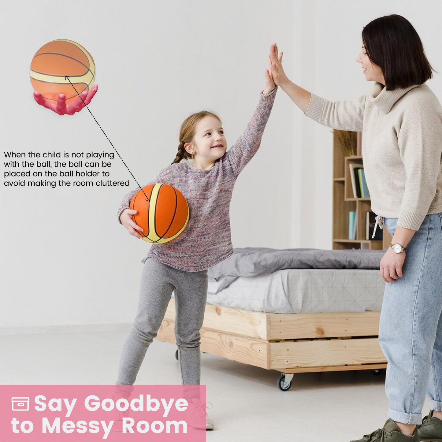 Basketball Holder – Handmade Ball on Wall Sculptures Mount Display Stand for Basketballs, Footballs & Sports Memorabilia – Perfect Man Cave Decor & Game Room Organizer (Pink)
