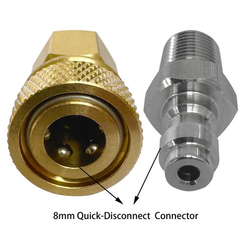 HMKUGO 1/8 NPT Female Connector and 8mm Male Plug Fill Nipple Quick-Disconnect Set, Copper - Stainless Steel - Remote Line Male & Female Set for PCP Foster Paintball Airsoft Air Gun Tool