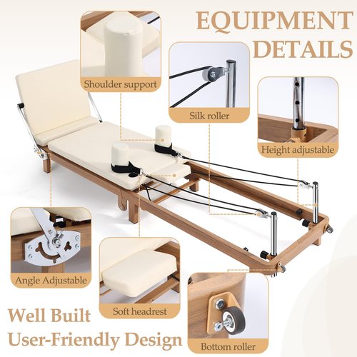 Pro Pilates Reformer, Pilates Reformer Machine for Home Gym Women Exercise Use, Adjustable Resistance (Springs + Latex) Pilates Equipment with Jumpboard for Full-Body Workout- Foldable & Space-Saving