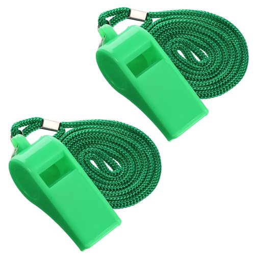 SynHHergyx 2Pcs Plastic Green Sports Whistles for Coaches with Lanyard Loud Crisp Sound Whistles for Referees Teacher Outdoor Enthusiasts and Family Emergencies