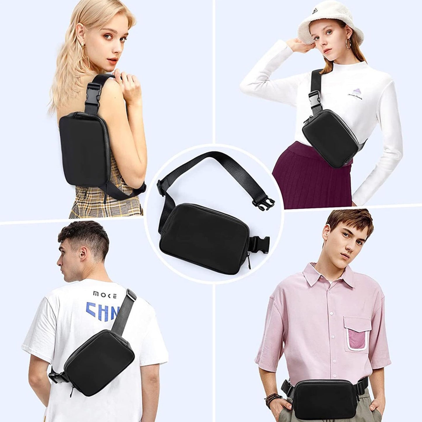 Mini Belt Bag Black Fanny Pack for Women Men Fashionable Small Waist Pack Crossbody Bag for Running,Hiking,Jogging,Cycling (Black fanny bag)