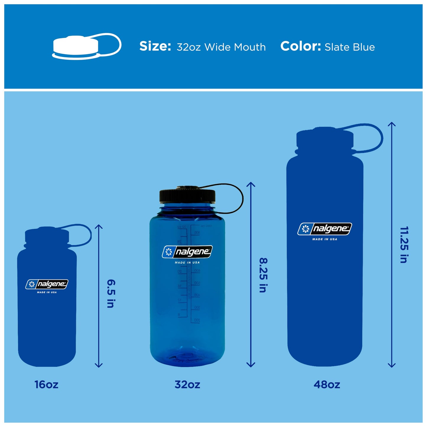 Nalgene 32 oz Wide Mouth Water Bottle | BPA-Free, Durable & Leak Proof, Lightweight Bottle for Hiking & Gym, Work-& Travel, Slate Blue (Pack of 6)