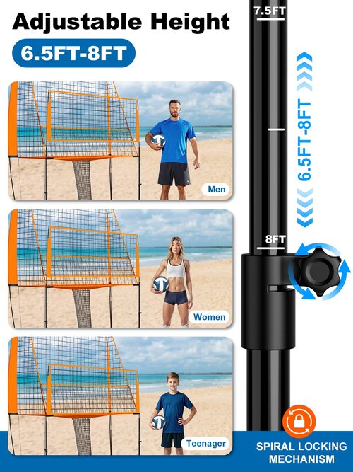 Portable Volleyball Training Equipment Net System, Volleyball Practice Net with Carrying Bag, Height Adjustable for Backyard Indoor Outdoor Hitting Serving Practice