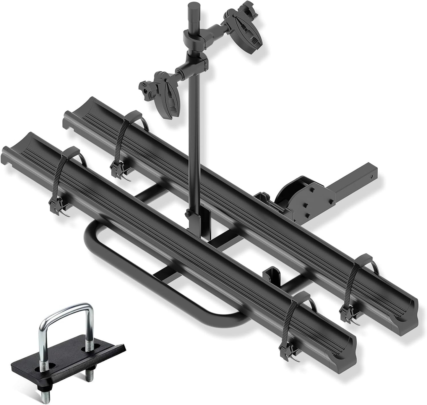 2 EBike Rack up to 5" with Ramp, Foldable & Lockable Bike Racks, 200 LBS Capacity Fat Tire Carrier, Electric Bicycles Racks Platform for Standard, Fits 2" Hitch for SUVs Cars Trucks Vans