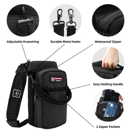 NATURE PIONEOR Water Bottle Carrier with Adjustable Strap - Insulated Sleeve Pouch Water Bottle Holder Bag with Paracord Handle & 2 Storage Pockets for 18/24/25/26/32/36/40/46oz, Hiking, Camping, Gym