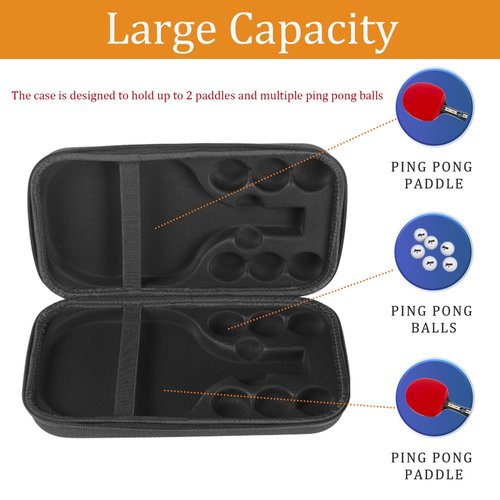 SANXIULY Ping Pong Paddle Case,Table Tennis Racket Case,Carrying Case Fits for 2 Paddles and 4 Balls (Case Only)