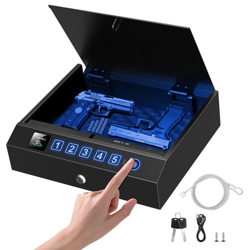Gun Safe,Biometric Fingerprint Gun Safe for Handgun，USB Rechargeable Pistol Safe - Quick Access Handgun Safe for Firearm,Gun Lock Box With Interior Light For Nightstand，Car & Home Security
