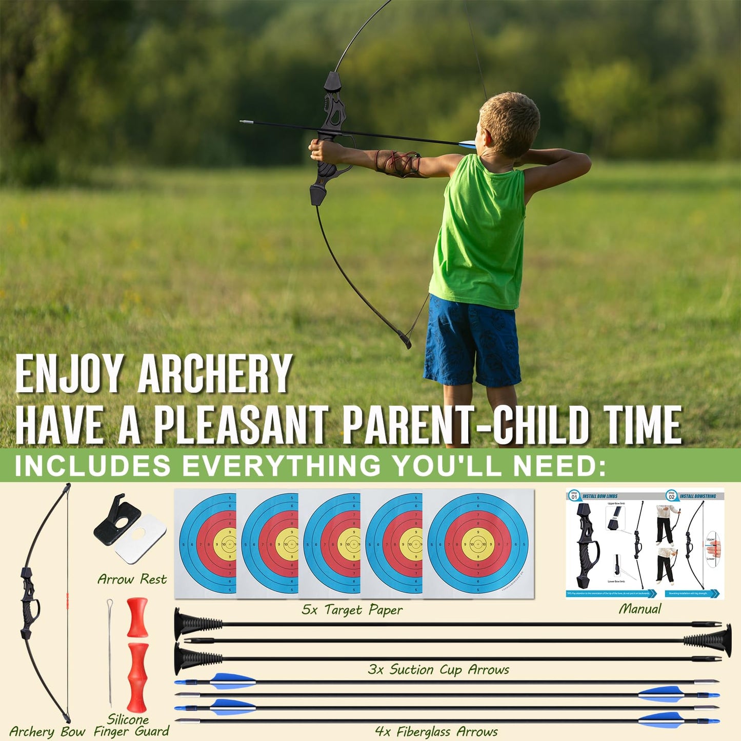 40" Bow and Arrow Set for Teens,Ambidextrous Adult Archery Bow Set with 7 Arrows,Beginner Recurve Bow Gift for Outdoor Backyard Game