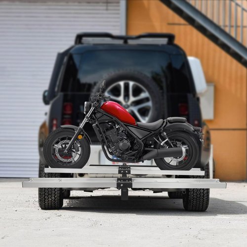 ‌Heavy-Duty Aluminum Motorcycle Hitch Carrier for Dirt Bikes 600LBS/272kg with Anti-Slip Strap&Ramp Compatibility