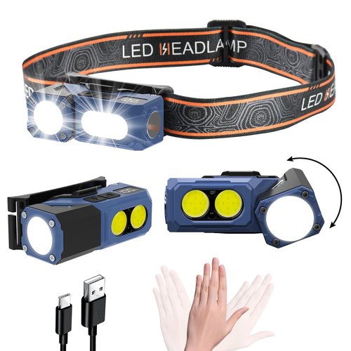iodoo Motion Sensor Headlamp with Rotating Focus Flashlight,7 Modes True 1000 Lumen COB Light, True 6-Hour Runtime, Magnetic Base,Comes with Cap Light Accessories and Cycling Accessories.