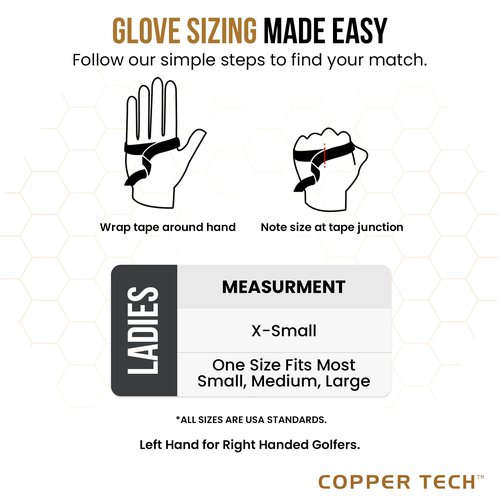 Copper Tech Plus Copper Infused Golf Glove for Women – White/Black – Single Pack – Compression Fit, Arthritis Relief, Non-Slip Grip – USGA Approved - Left Hand/One Size