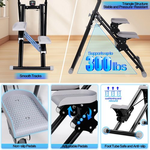 Vyrelis Stair Stepper with 3-Level Adjustable Resistance, Foldable Stair Climber & Vertical Climber for Home Workout,Full Body Cardio Exercise Equipment for Home Gym