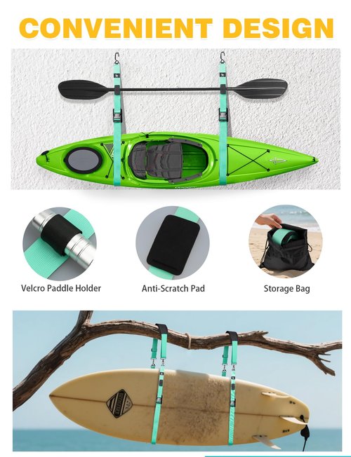 Mellbree Paddle Board Carrying Strap, Soft Sup Carrying Strap Heavy Duty Kayak Carrier with Metal Clips Adjustable Size Suitable for Both Men and Women to Carry Paddleboard Easily, Blue