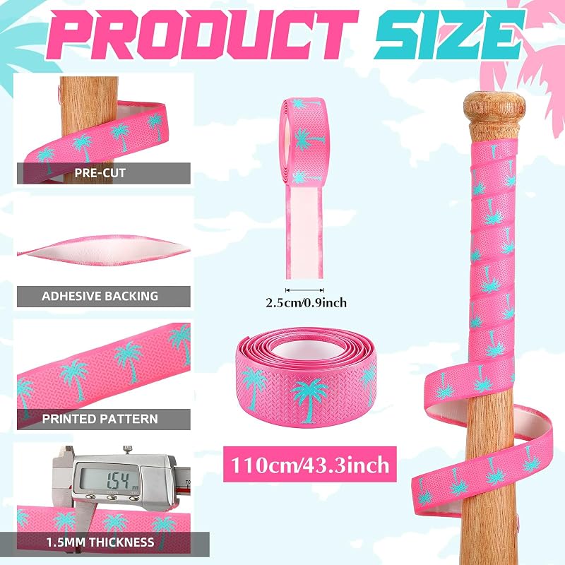 Pushglossy Pink Palms Bat Grip Tape - 1.5mm Non-Slip Baseball/Softball Grip