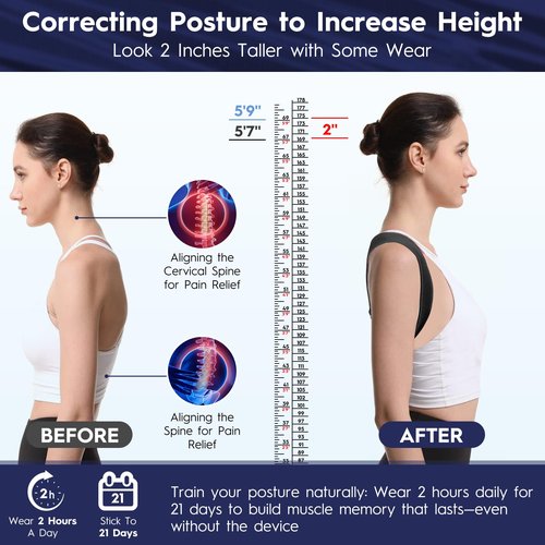 Back Brace Posture Corrector for Men and Women - Bionic System Newly Adjustable Upper Back Support Shoulder Posture Brace, Back Straightener Neck Pain Relief Black 7-004-1