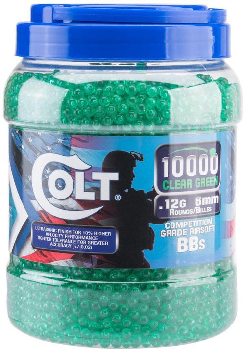 Evike Airsoft - Softair Colt-Licensed 0.12g Competition Grade 6mm BBS (Model: 10,000 Round Jar/Clear Green)