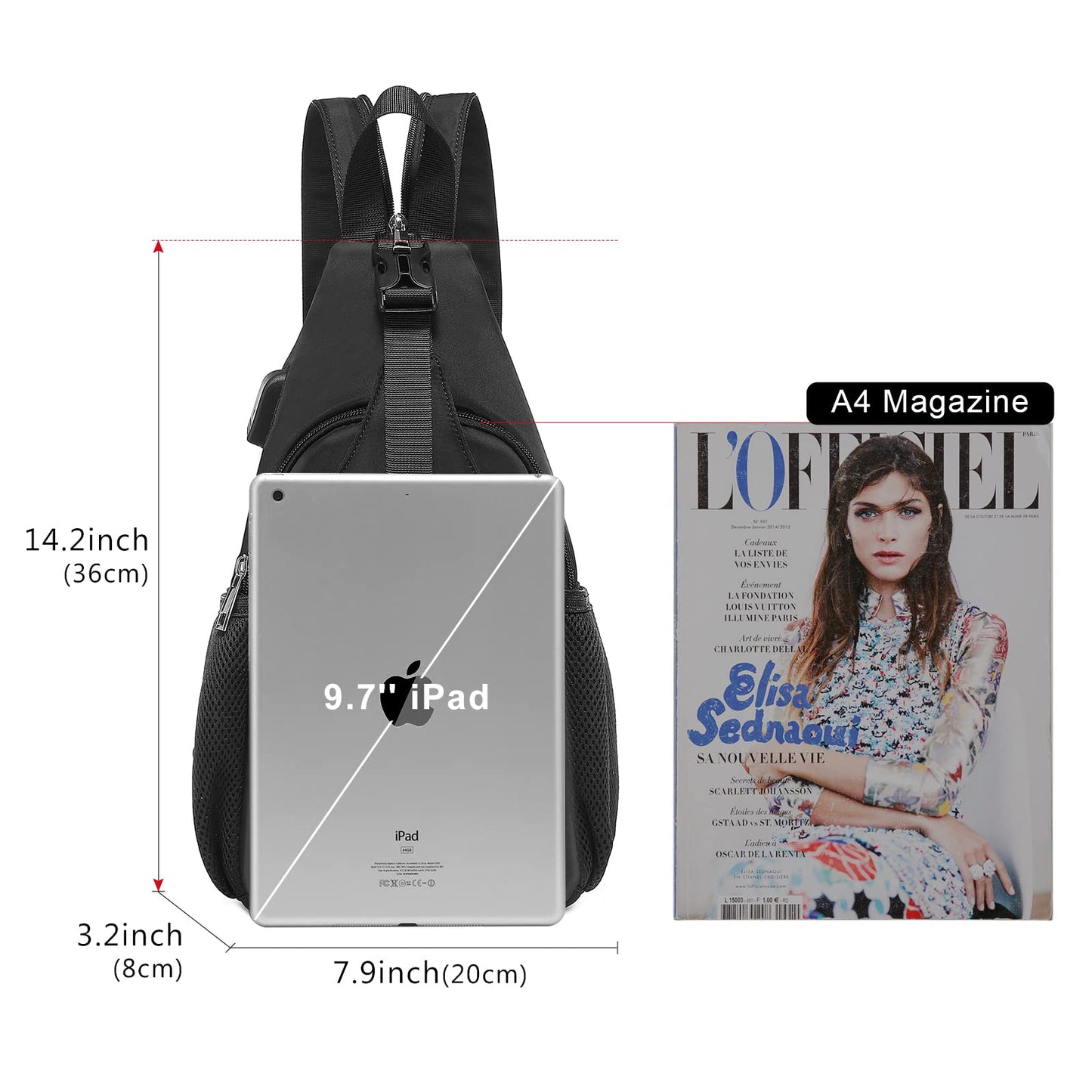 LOVEVOOK Sling Bag for Women Casual Daypack Nylon Crossbody Sling Backpack Travel Shoulder Bag Hiking Daypack (Black)