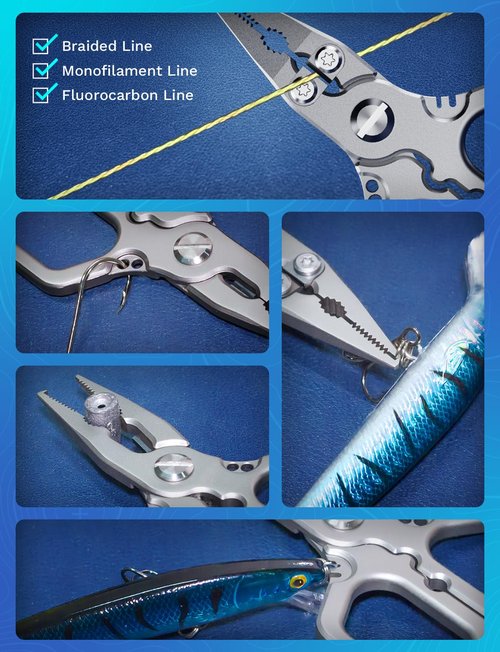 HOOK-EZE Titanium Fishing Pliers, 4.1" Saltwater Resistant Fishing Scissors,Tungsten Cutters, Knot Tying Tool with Lanyard, Split Ring Hook Remover, Gifts for Men