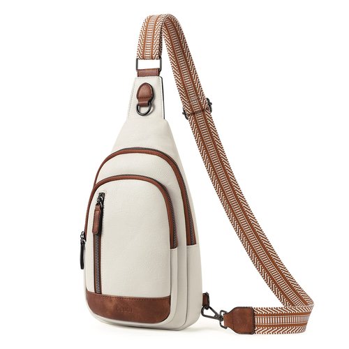 CLUCI Crossbody Bag for Women Cross Body Bag for Woman Sling Bag for Women Leather Trendy Large Sling Backpack Travel Beige with Brown
