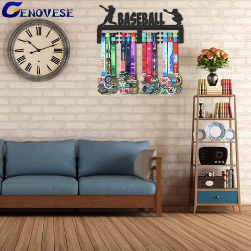 GENOVESE Baseball Medal Holder Display Hanger Rack,Black Sturdy Steel Metal,Wall Mounted Over 50 Medals Easy to Install
