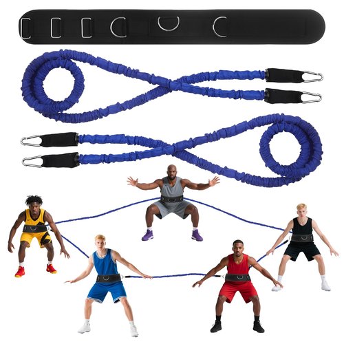 Kafilc zone defense basketball bungee training Kit 1 Belt 6.6ft & 9.8ft Resistance Bands, Ideal for coaches and young basketball enthusiasts, used for basic stance, movement and team defense training