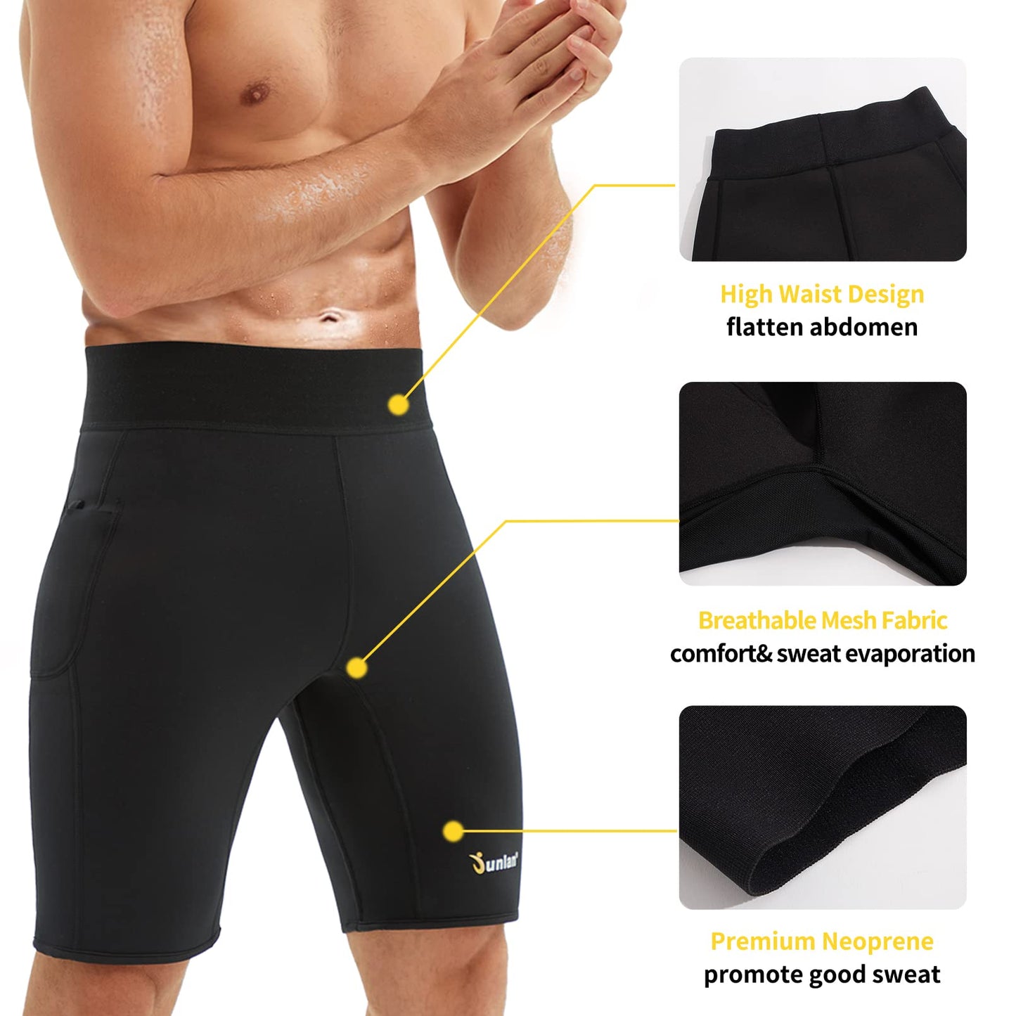 Junlan Sweat Shorts for Men Sauna Suit Mens Body Shaper Sweat Sauna Neoprene Shorts(Black, Large)