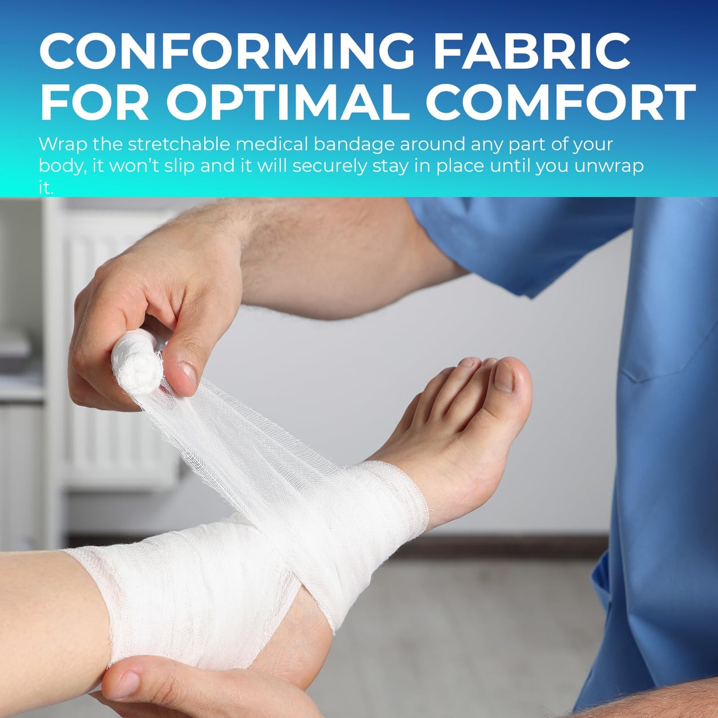 MED PRIDE Conforming Gauze Rolls First Aid Rolled Stretch Bandages for Wounds & Injuries – Disposable Nonsterile Body Wrap Dressing for The Knee, Ankle, Hands, Wrist, White (3''x 4.1 yd)