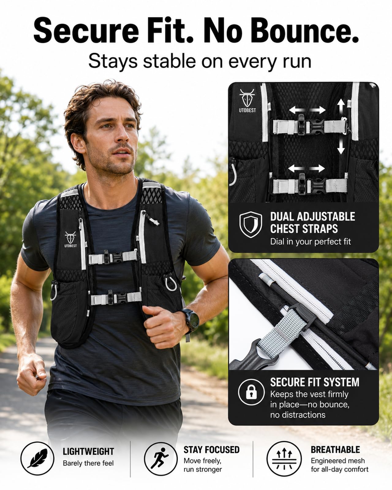 UTOBEST Running Vest Lightweight Running Hydration Vest with Water Bladder for Trail Running Marathon Race Hiking