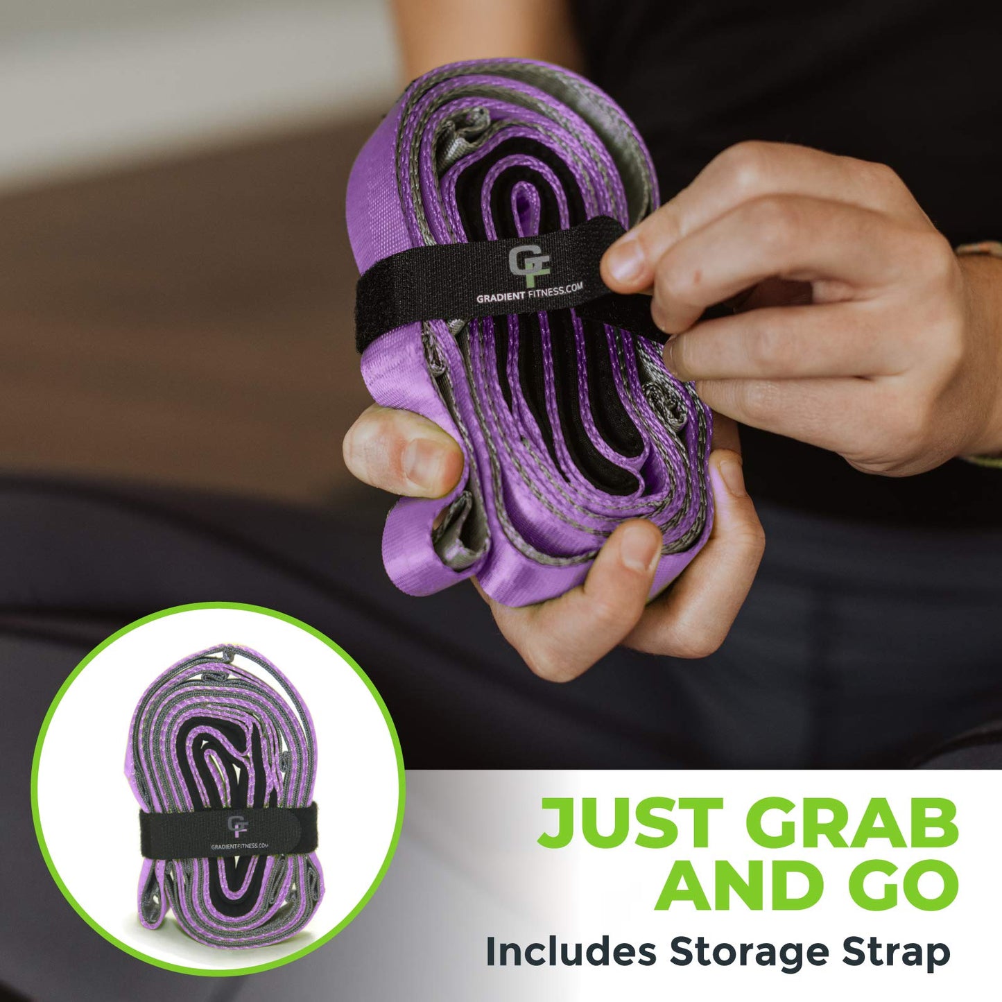 Gradient Fitness Stretching Strap for Physical Therapy, 12 Multi-Loop Stretch Strap 1" W x 8' L, Neoprene Handles, Physical Therapy Equipment, Yoga Straps for Stretching, Leg Stretcher (Purple)