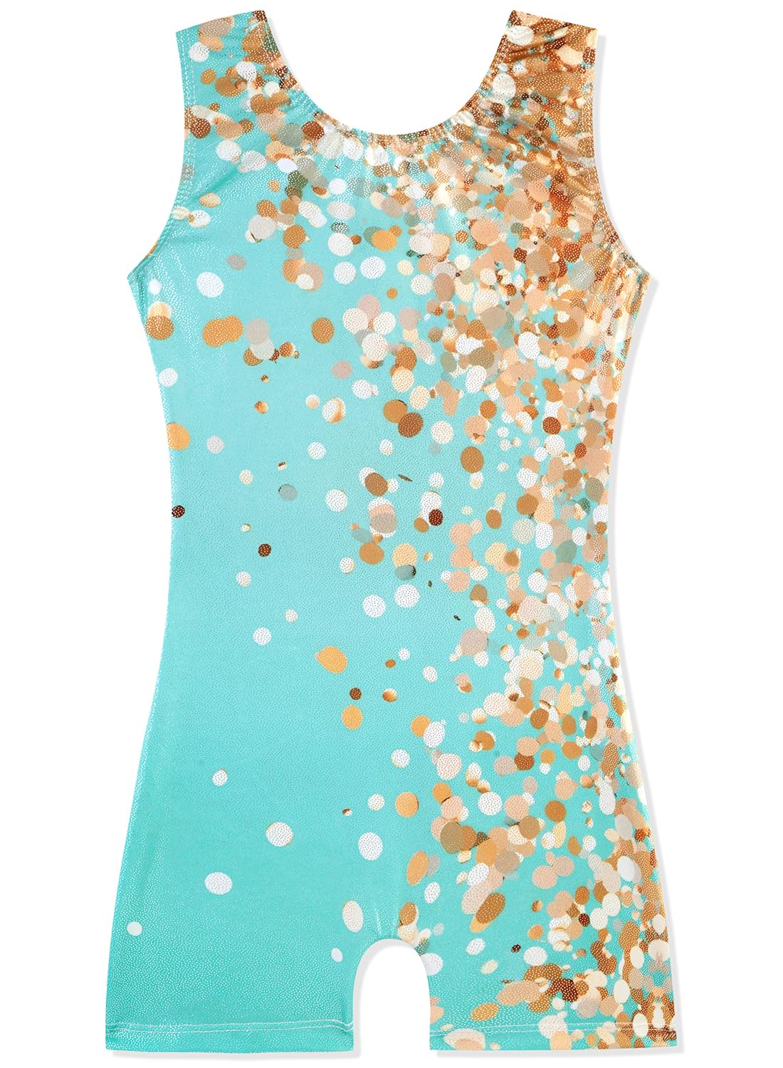 HOZIY Leotards for Girls Gymnastics Size 8-10 Years Aqua Blue Gold Sequins Glitter Shiny Sparkly Sparkle Biketard Kids Leo Equipment Unitard Outfits