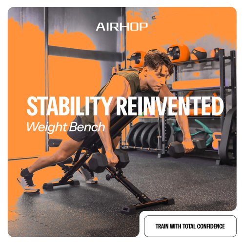 AIRHOP Upgraded Adjustable Weight Bench, Bench Press Full Body Workout, Quick Fold Space Saving, Workout Bench for Home Gym Strength Training