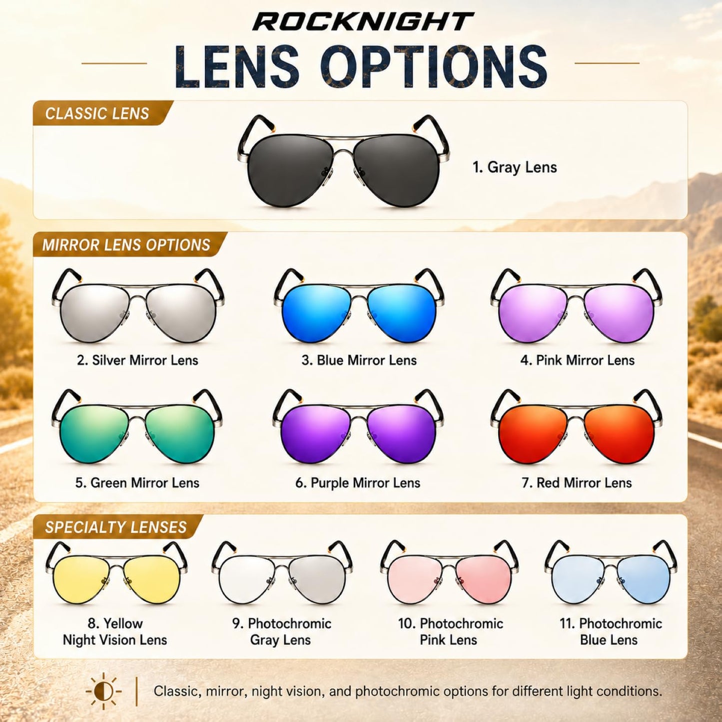 ROCKNIGHT Polarized Aviator Sunglasses for Men Women UV400 Metal Frame Flat Top Driving Outdoor Shades Lightweight 58mm Silver Mirror Lens