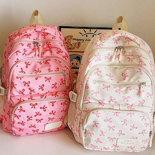 Yaxhsi Bow Backpack 3Pcs Set for Girls, Aesthetic Daypack Bow Rucksack, Cute Backpack Set Large Capacity (Pink)