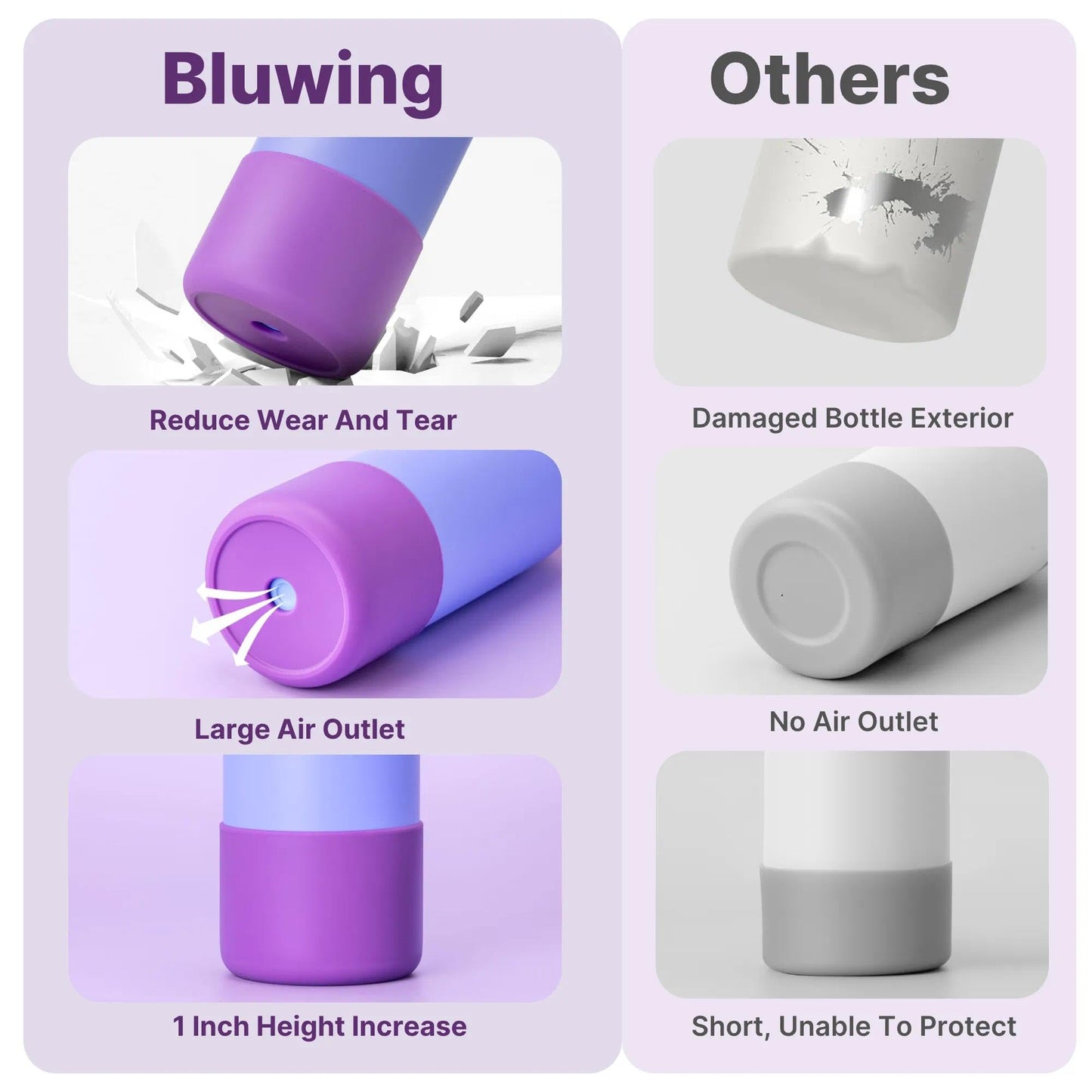 Bluwing Silicone Water Bottle Boot for Owala 24 oz, Anti-Slip Protective Sleeve Bottom for Owala 24oz FreeSip/Twist/Flip Insulated Water Bottle(Glitter Purple)