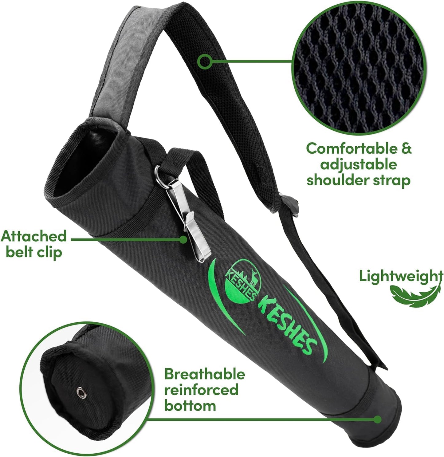 KESHES Archery Back Arrow Quiver Holder - Adjustable Quiver for Arrows with Shoulder Strap and Belt Clip - Ideal for Bow Hunting & Target Practice for Youth & Adults