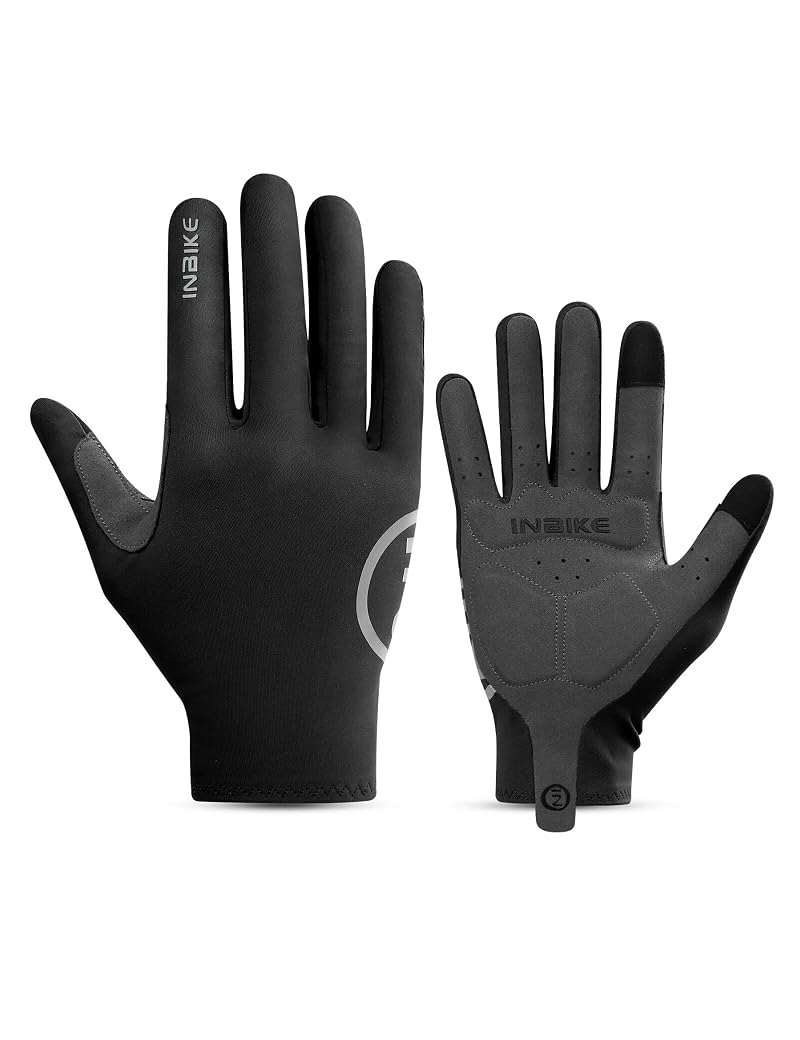 Full-Finger Cycling Gloves with Touchscreen, Reflective Backing - INBIKE Black Large
