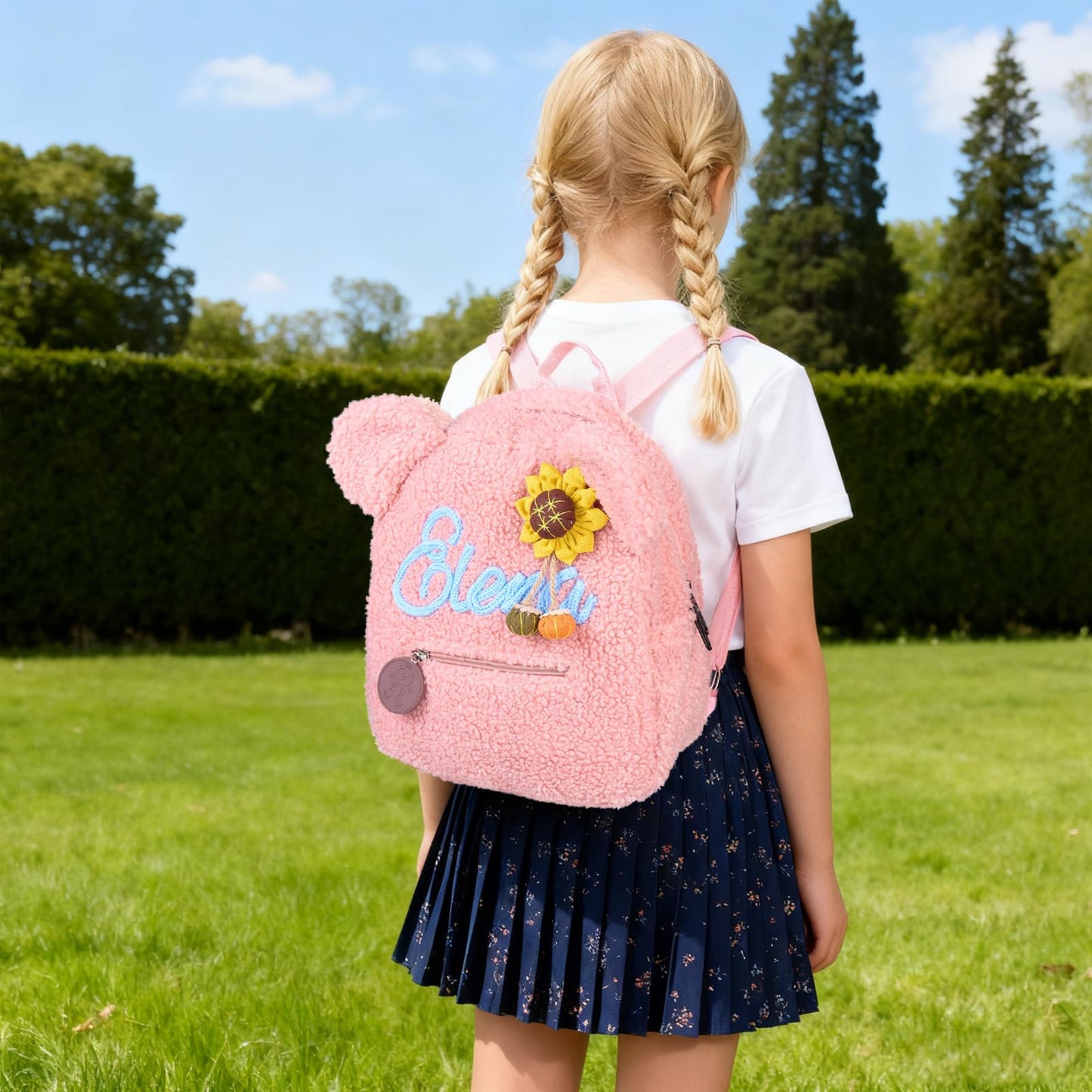 Personalized Embroidered Plush Bear Backpacks with Name, Customed Cartoon Day Care Bags for Boys Girls, Cute Fuzzy Large Capacity Bears Purse Bag for Toddler, Gifts for Couples Easter Birthday