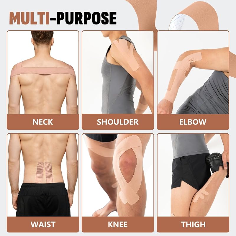 Kinesiology Tape Strips 60 Pcs Precut 2in x 10in Skin Color - Waterproof, Breathable Muscle Support