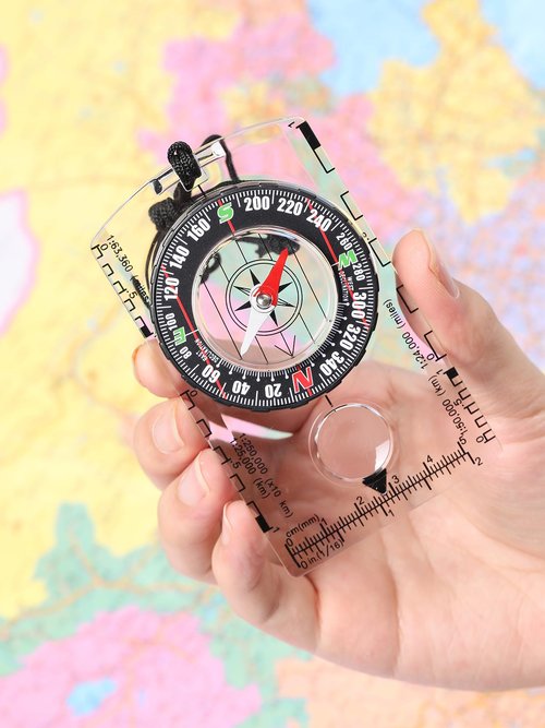 Acrylic Orienteering Compass, 360° Rotating Bezel with Azimuth Bearing, Pocket Compass for Hiking, Survival & Outdoor Navigation, Transparent