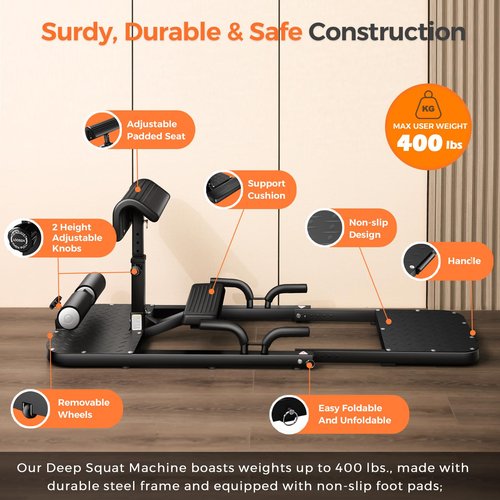 BODY RHYTHM Hip Thrust Machine with 2 Sets of Resistance Bands, Sissy Squat Machine, Glute Machine, Squat Workout Machine & Glutes Workout Equipment, Bulgarian Split Squat Stand for Legged Lunges.