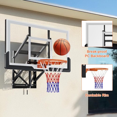 LotFun 54 Inch Wall Mount Basketball Hoop, 8-20FT Height Adjustable Basketball Backboard and Rim, Backboard for Indoor/Outdoor Garage, Gym, School, Driveway