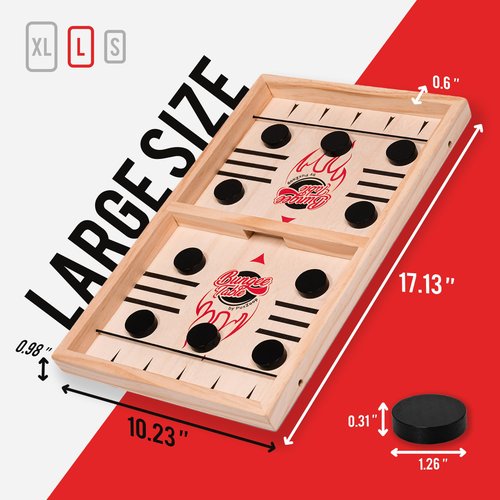 Bungee Table Fast Sling Puck Game - Large Size - Test Your Speed and Accuracy with This Fast-Paced Wooden Air Hockey Board Game - Guaranteed Fun for Family Night or Friends Party