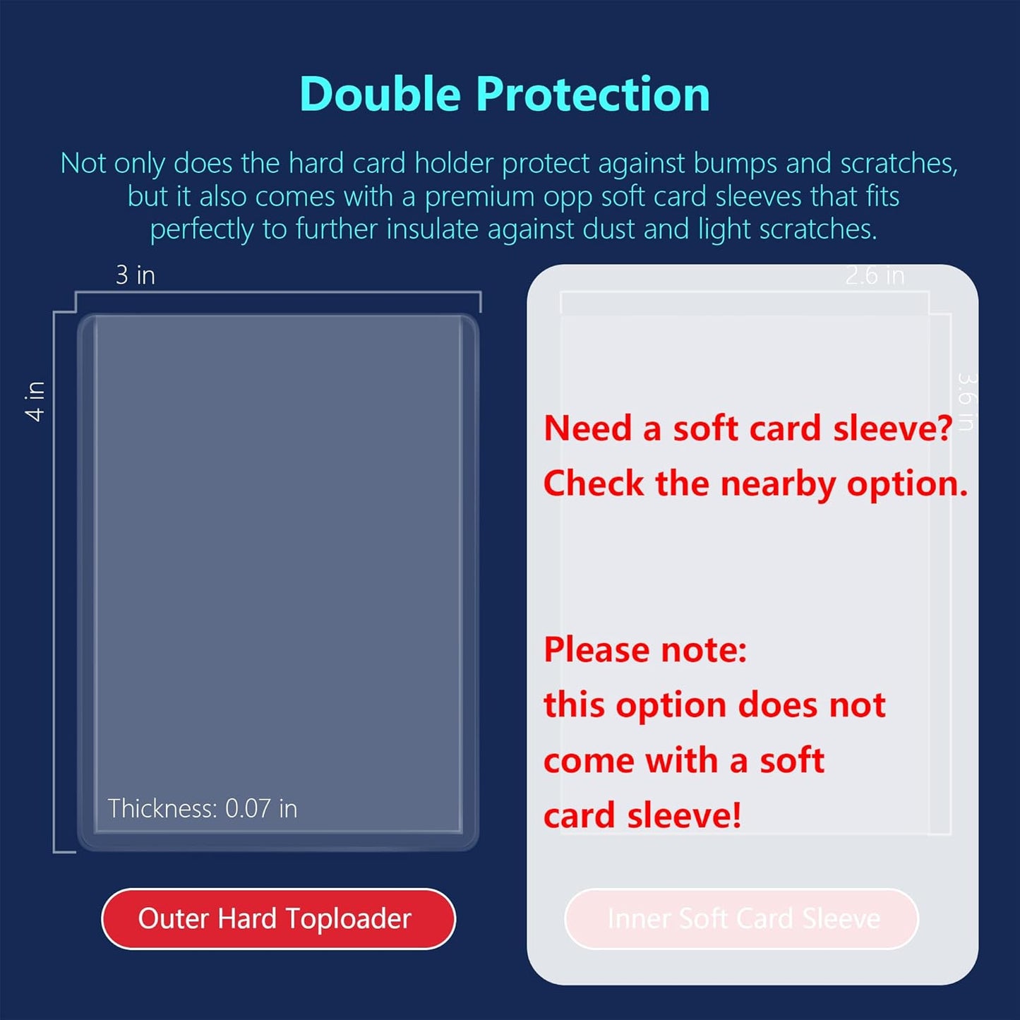 200 Card Sleeves - 3"x4" Hard Plastic Top Loaders for Cards - Trading Card Sleeve & Baseball Card Holder - Premium Topload Ablum Photocard Holder for Sports, Game & Kpop Cards (100Soft+100Hard)