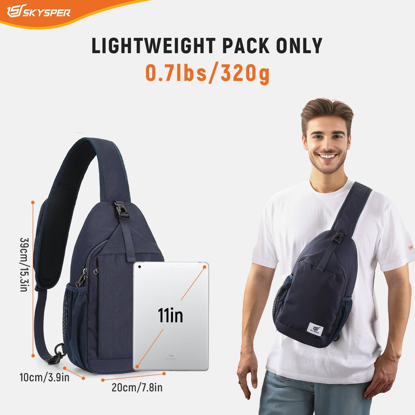 SKYSPER Sling Bag RFID Cross Body Bag Recycled Crossbody Backpack Travel Daypack(Blue)