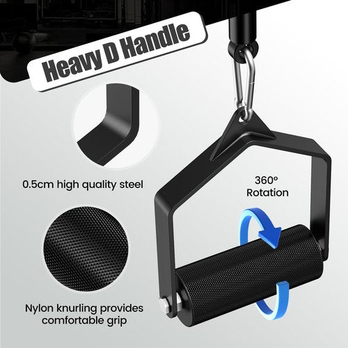 Upgraded D Handle Cable Attachment with Non-Slip Fat Grip, Arm Wrestling Exercise Handle, LAT Pull Down Handle for Weight Workout, Single Arm Deadlift Handle Grips for Finger Wrist Strength Training